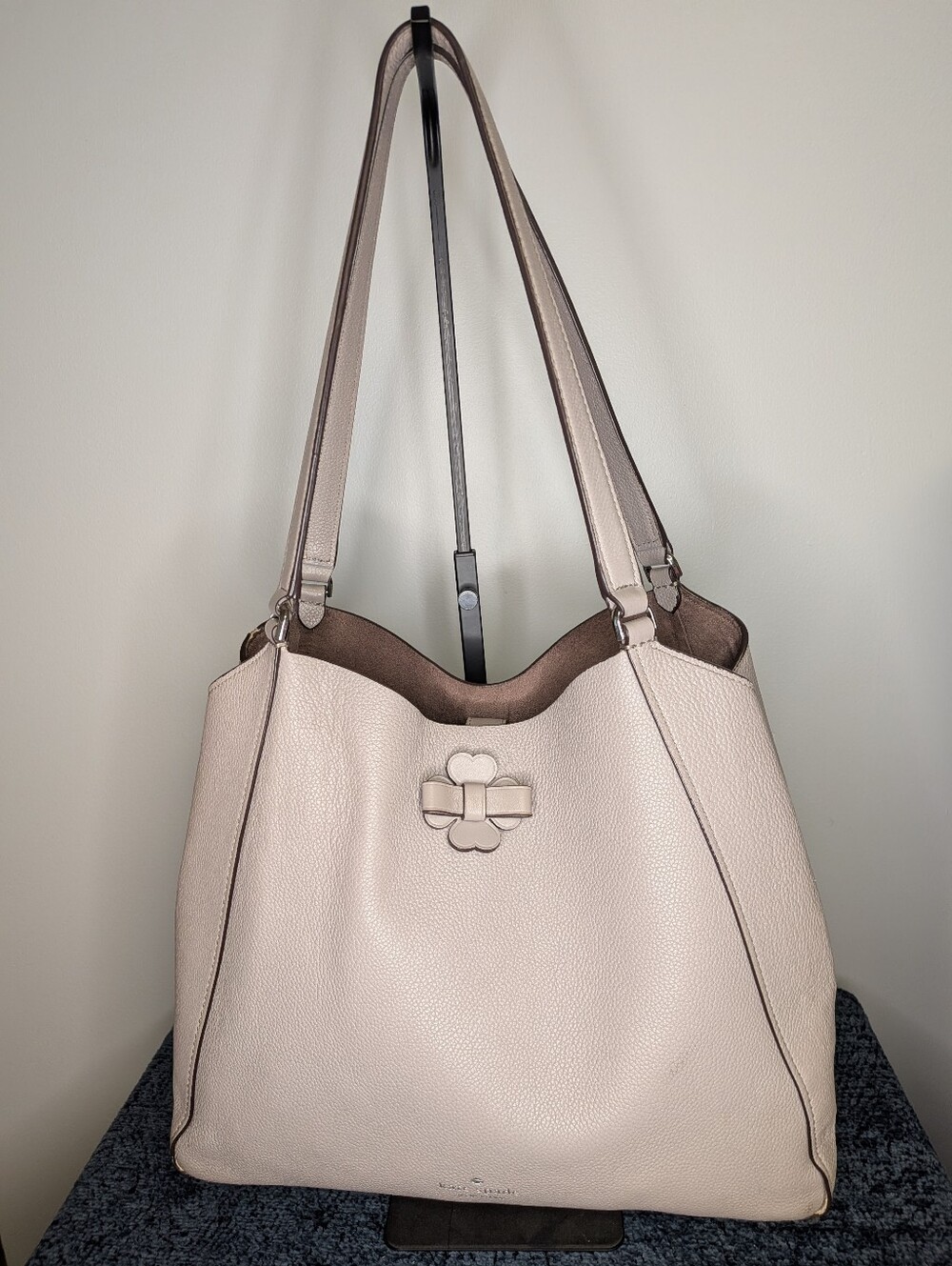 Kate Spade Leila Triple Compartment Satchel Taupe Pebbled Leather Tote Bag